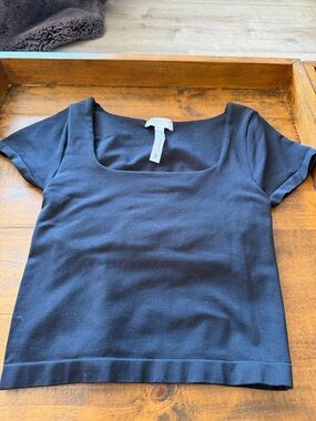 Altar’d State Women's Black Spandex Square Neck Short Sleeve Top